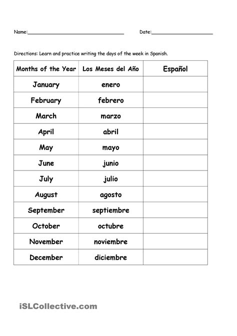 Printable Spanish Months Of The Year